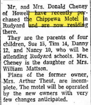 Chippewa Motel - Sept 1969 Sold